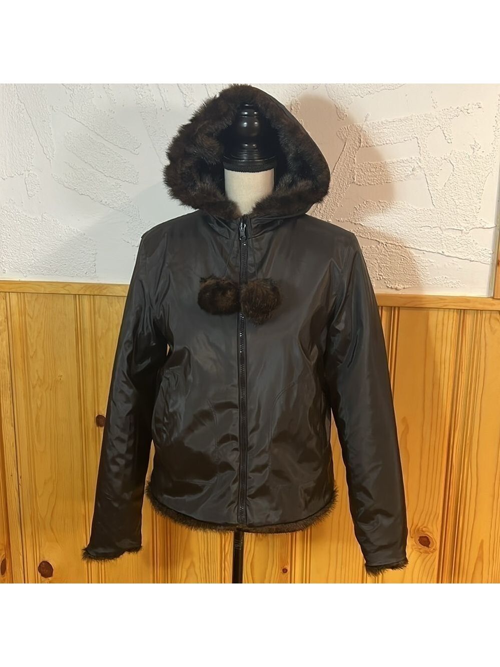 Giacca Reversible Faux Fur Jacket Sz-M - Picture 9 of 11